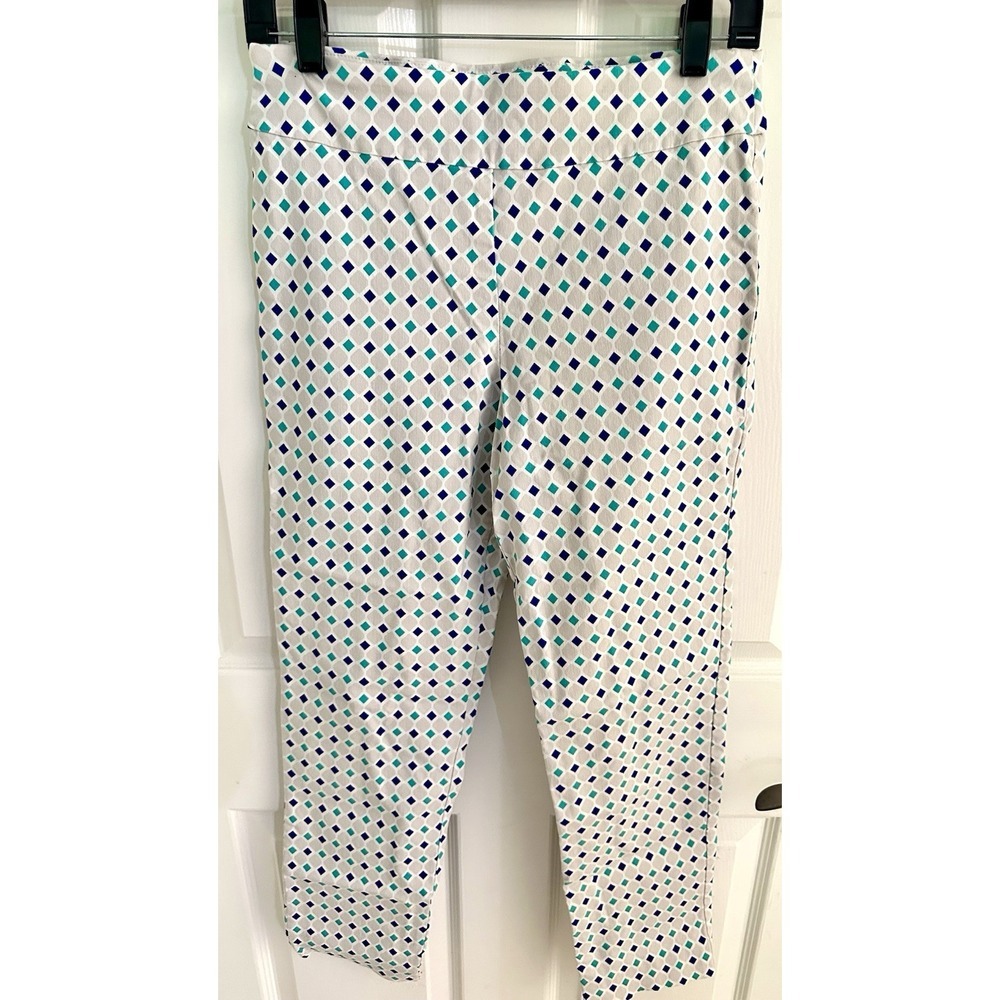 Krazy Larry Pull On Pants Cropped Straight Leg Diamond Pattern Women's 10 - Picture 2 of 7